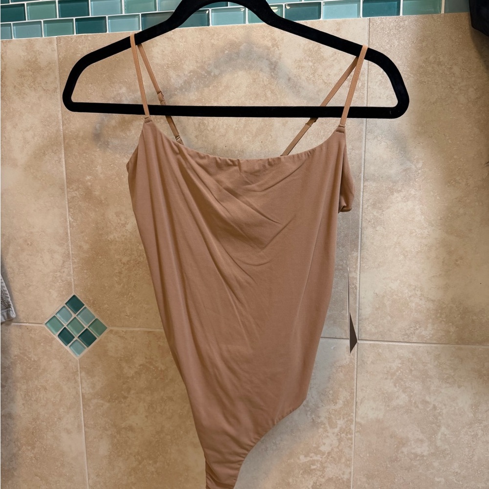 Neutral Nude One-Piece Bodysuit with Thin Straps